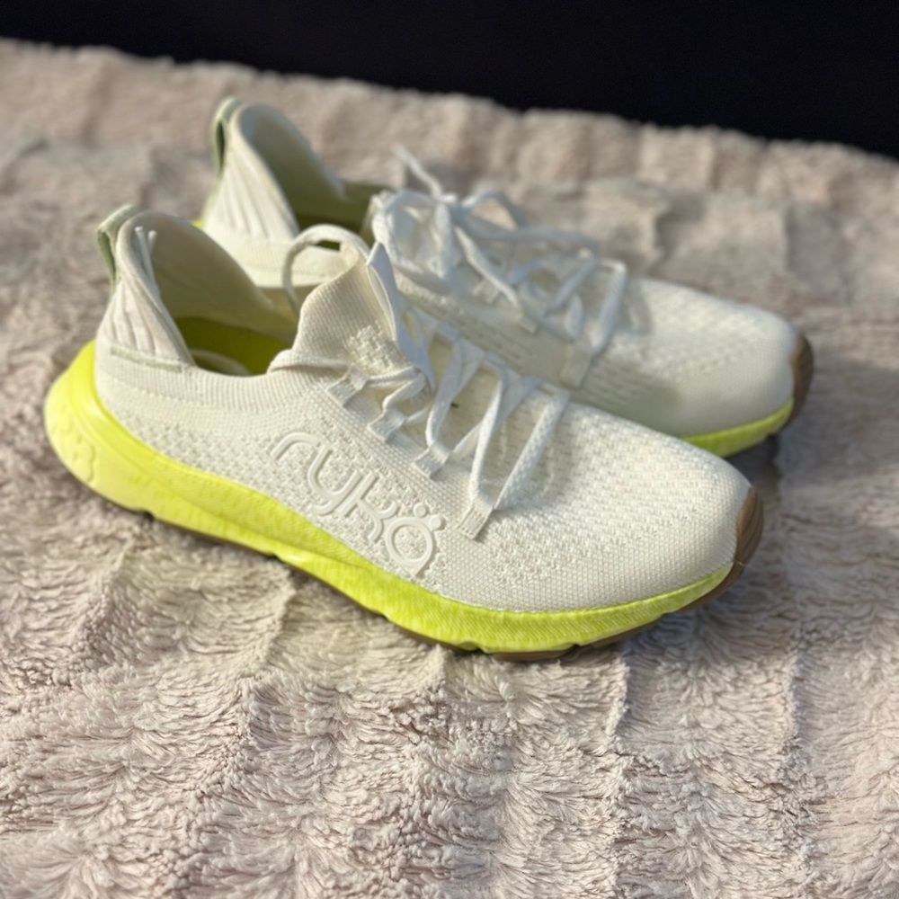 Women’s White and Yellow Athletic Shoes